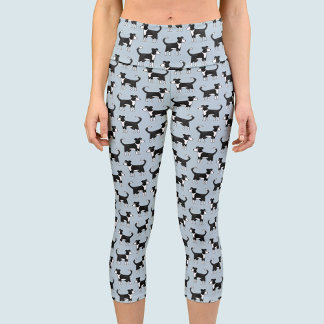 Cute Welsh Border Collie Sheep Dog Pattern Capri Leggings
