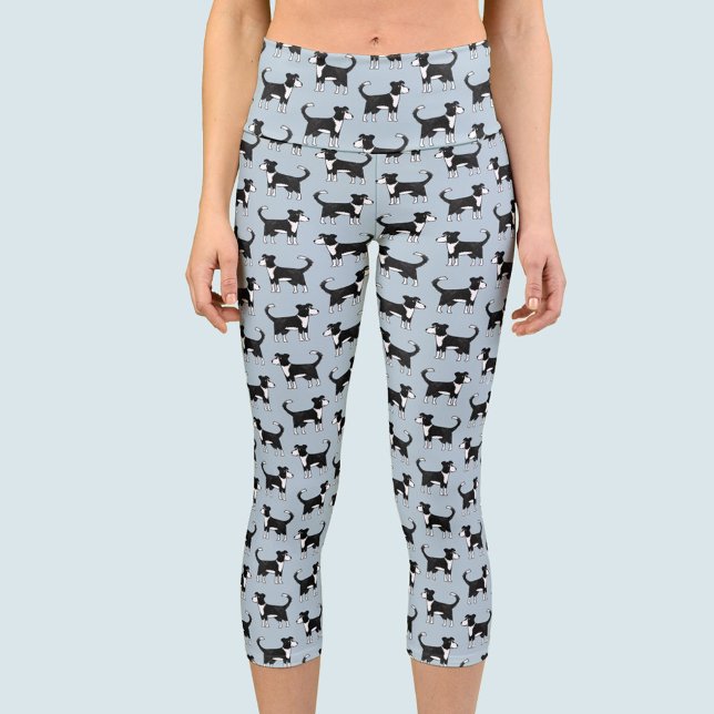 Cute Welsh Border Collie Sheep Dog Pattern Capri Leggings (Welsh Border Collie Sheepdog capri yoga pants for dog lovers)
