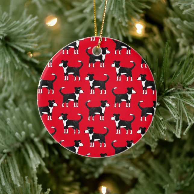 Cute Welsh Border Collie Sheep Dog Pattern Ceramic Tree Decoration (Tree)