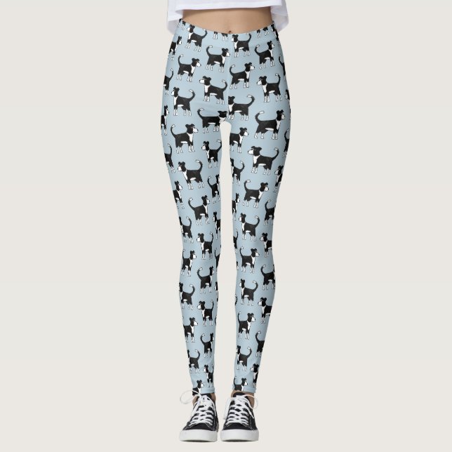 Cute Welsh Border Collie Sheep Dog Pattern Leggings (Front)