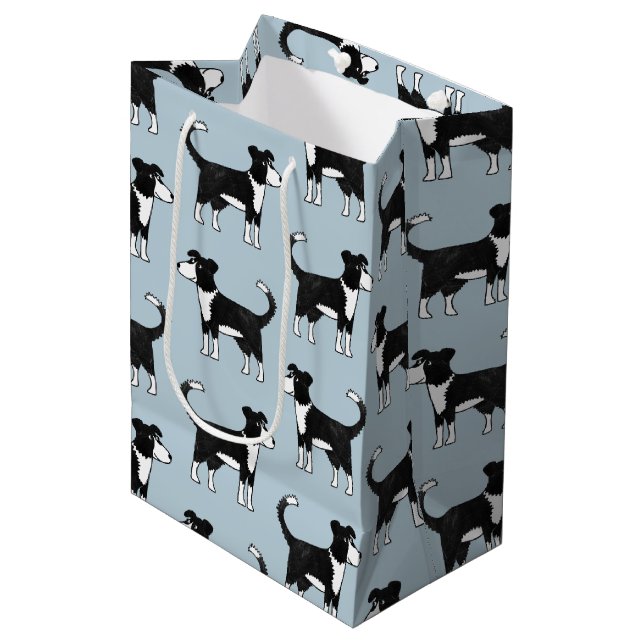 Cute Welsh Border Collie Sheep Dog Pattern Medium Gift Bag (Front Angled)