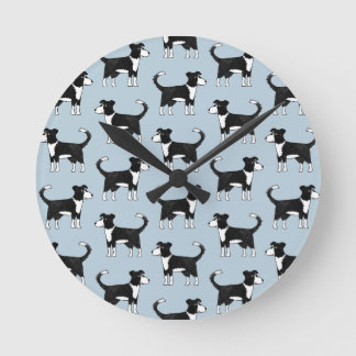 Cute Welsh Border Collie Sheep Dog Pattern Round Clock