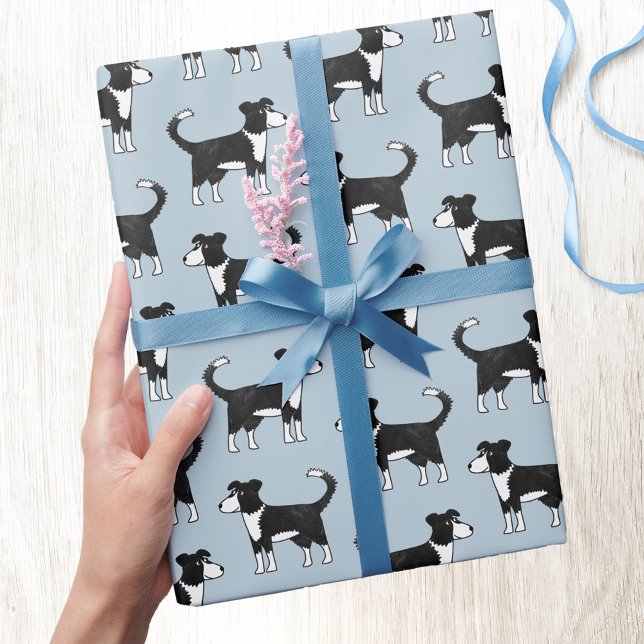 Cute Welsh Border Collie Sheep Dog Pattern Wrapping Paper (Welsh Border Collie sheep dog pattern gift wrapping paper )