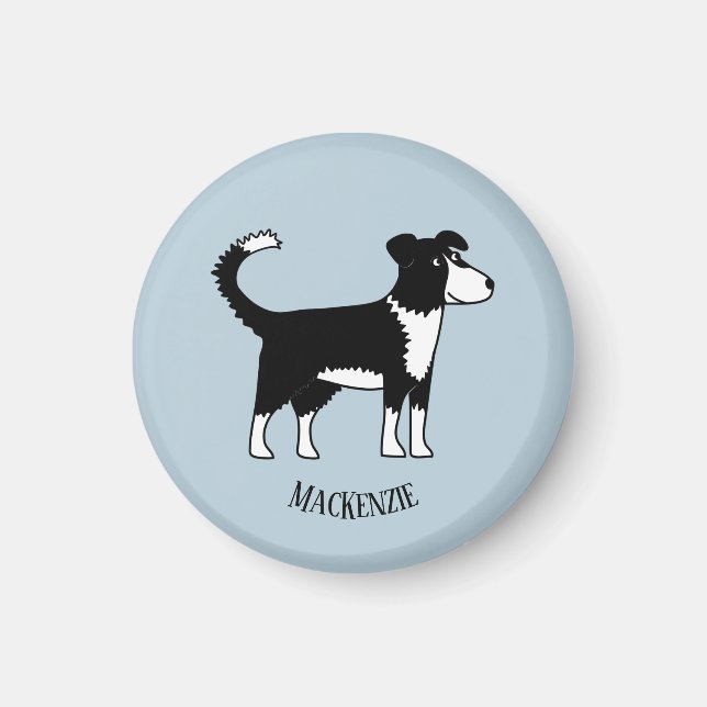 Cute Welsh Border Collie Sheepdog Custom Name Magnet (Front)