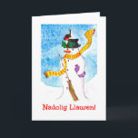 Cute Welsh Christmas Card, Snowman and Robin Holiday Card<br><div class="desc">A fun Christmas Card with Happy Christmas in Welsh and a robin that has landed on the snowman's hat and is enjoying the holly berries. From a whimsical,  hand-painted illustration by Judy Adamson.</div>