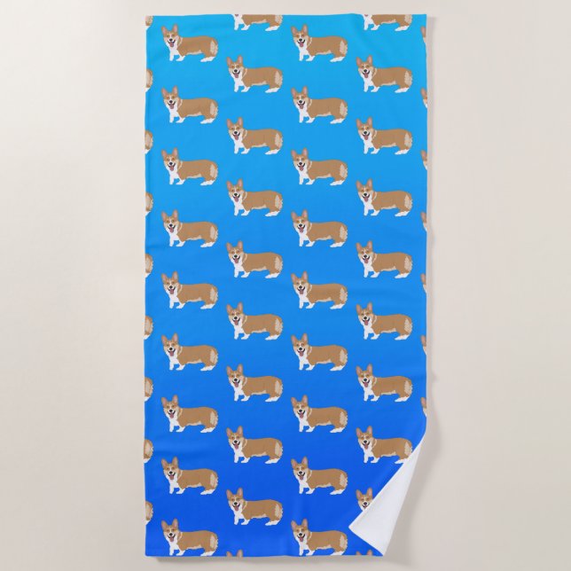 Cute Welsh Corgi Beach Towel (Front)