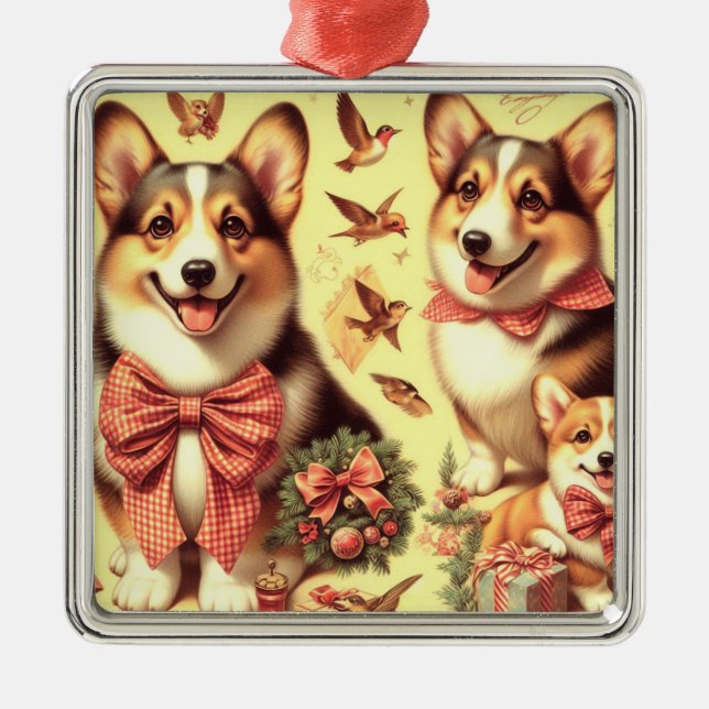 Cute Welsh Corgi Cardigan Illustration Metal Tree Decoration (Front)