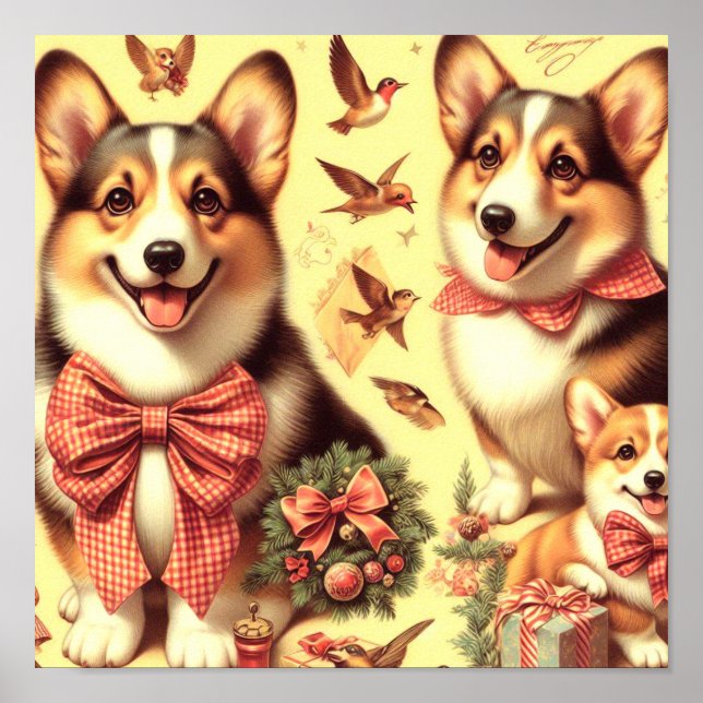 Cute Welsh Corgi Cardigan Illustration Poster (Front)
