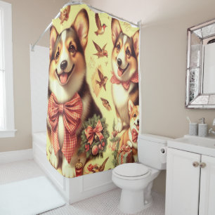 Cute Welsh Corgi Cardigan Illustration Shower Curtain