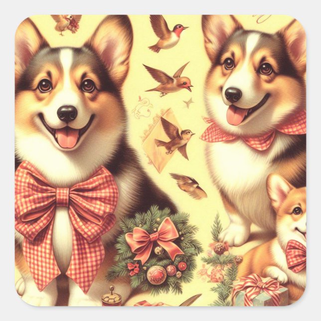 Cute Welsh Corgi Cardigan Illustration Square Sticker (Front)