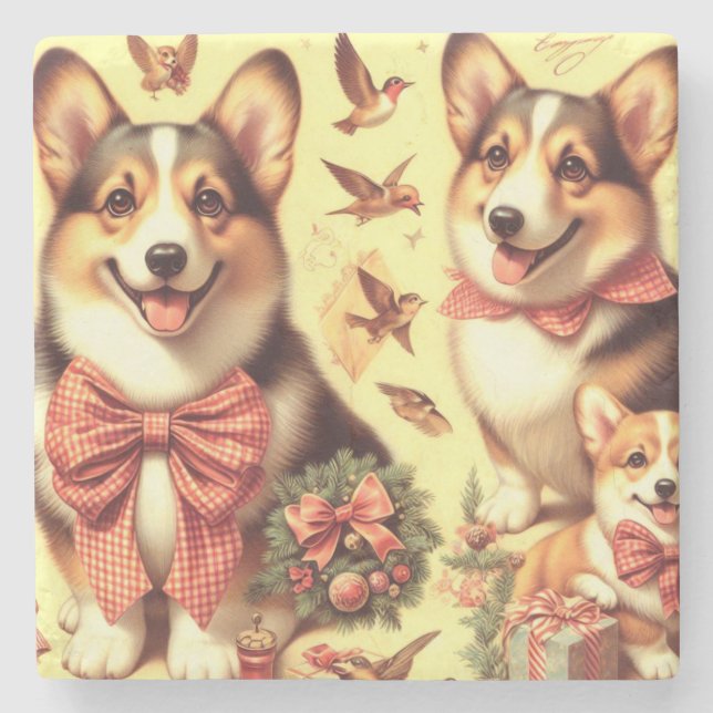 Cute Welsh Corgi Cardigan Illustration Stone Coaster (Front)