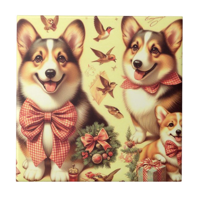 Cute Welsh Corgi Cardigan Illustration Tile (Front)