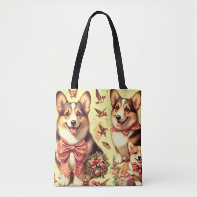 Cute Welsh Corgi Cardigan Illustration Tote Bag (Front)