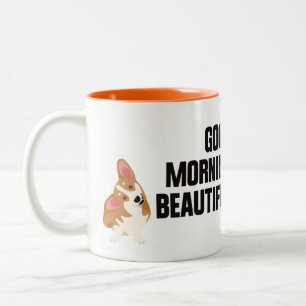 Cute Welsh Corgi Dog Lover Morning Greeting Coffee Two-Tone Coffee Mug