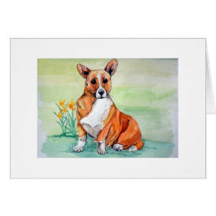 Cute Welsh Corgi Dog with Daffodils