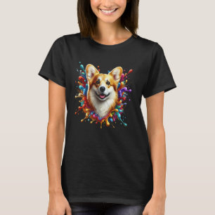 Cute Welsh Corgi in Colourful Paint Splashes T-Shirt
