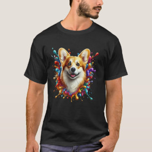 Cute Welsh Corgi in Colourful Paint Splashes T-Shirt