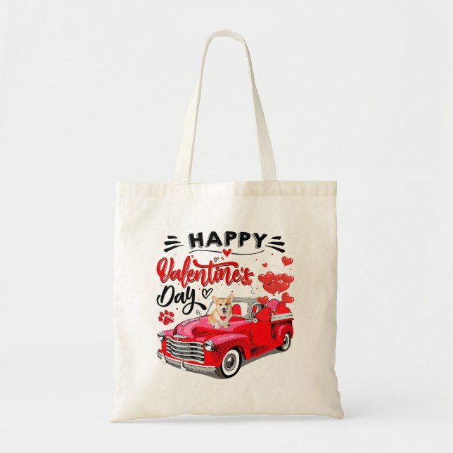 Cute Welsh Corgi Red Truck Happy Valentines Day Va Tote Bag (Front)