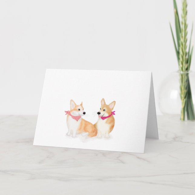Cute Welsh corgis wearing pink bandanas blank card (Front)