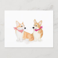 Cute Welsh corgis wearing pink bandanas postcard