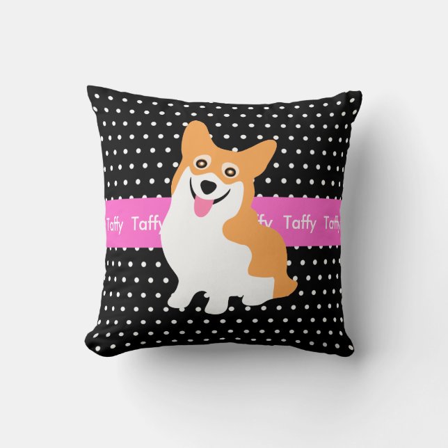 Cute Welsh Pembroke Corgi Your Dog's Name Cushion (Front)