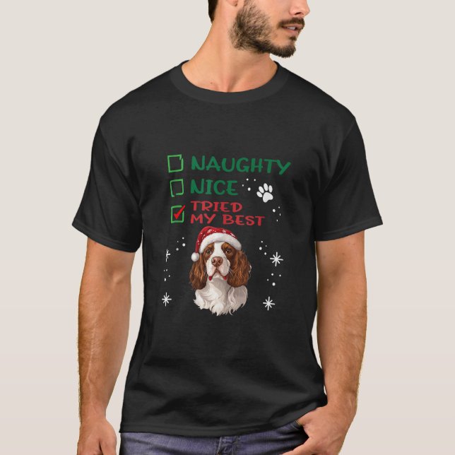 Cute Welsh Springer Spaniel Dog Christmas Naughty  T-Shirt (Front)