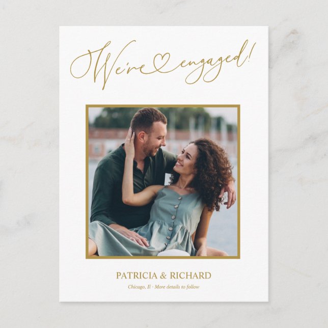 Cute We're Engaged Engagement Announcement Photo P Postcard (Front)