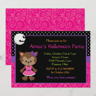 Cute Werewolf Girl Halloween Party Invitation