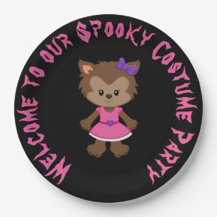 Cute Werewolf Girl Halloween Party Paper Plate