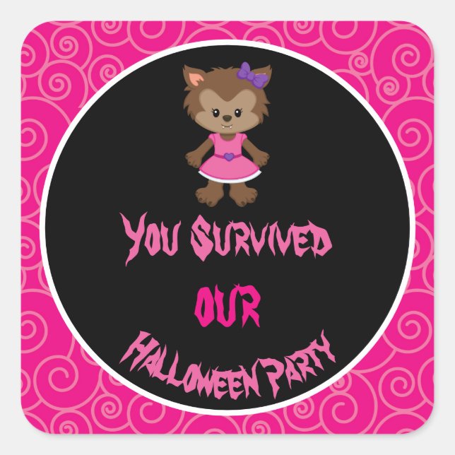 Cute Werewolf Girl Halloween Party Square Sticker (Front)