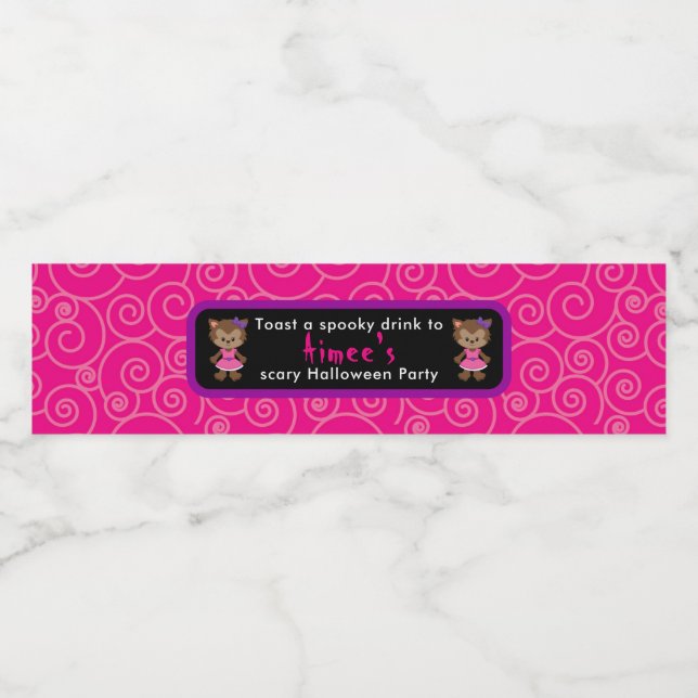 Cute Werewolf Girl Halloween Party Water Bottle Label (Single Label)