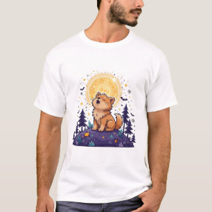 Cute Werewolf Howling Full Moon Halloween Art T-Shirt