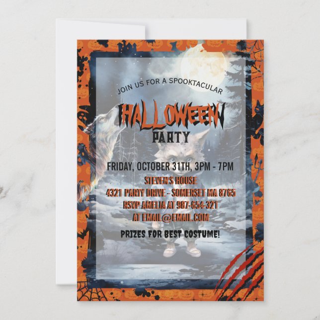 Cute Werewolf Watercolor Forest Invitation (Front)