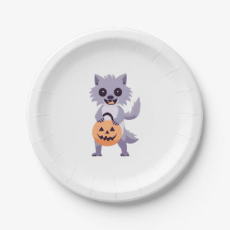Cute Werewolf with Trick or Treat Bag Paper Plates
