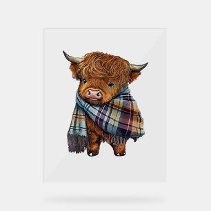 Cute West Highland Cow Baby With Plaid Scarf Wrapp Acrylic Sign