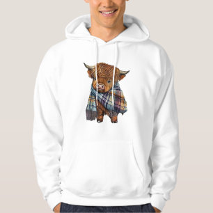 Cute West Highland Cow Baby With Plaid Scarf Wrapp Hoodie