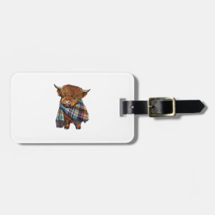 Cute West Highland Cow Baby With Plaid Scarf Wrapp Luggage Tag