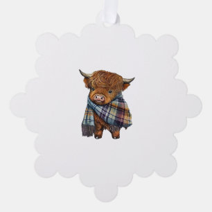Cute West Highland Cow Baby With Plaid Scarf Wrapp Tree Decoration Card