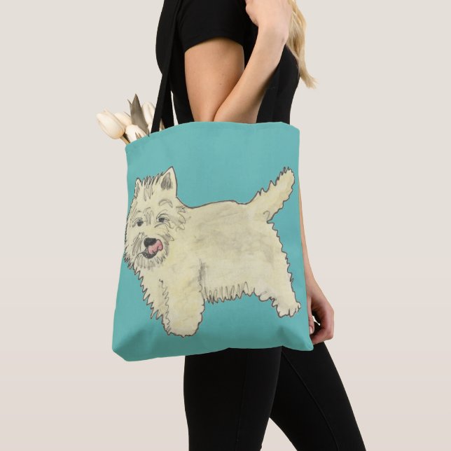 Cute West Highland Terrier Dog Art Painting Design Tote Bag (Close Up)