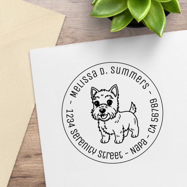 Cute West Highland Terrier Dog Round Address Rubber Stamp (Creator Uploaded)