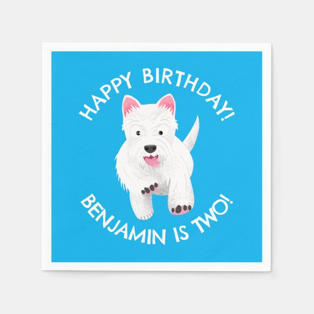 Cute west highland terrier personalised birthday napkin (Front)