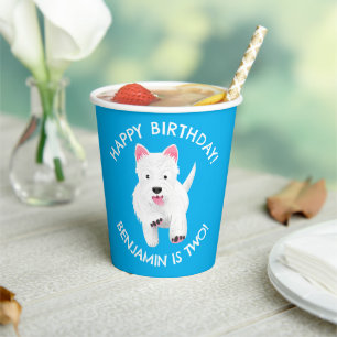 Cute west highland terrier personalised birthday paper cups
