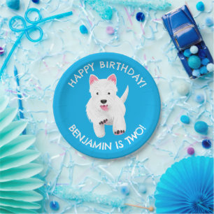 Cute west highland terrier personalised birthday paper plate