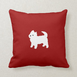 Cute West Highland Terrier White Puppy Red Cushion