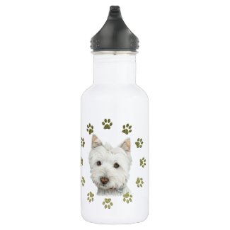 Cute West Highland White Terrier Dog and Paws 532 Ml Water Bottle