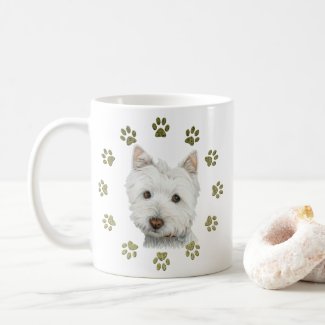 Cute West Highland White Terrier Dog and Paws Coffee Mug