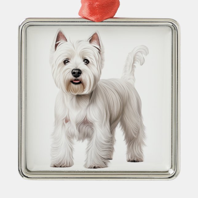 CUTE WEST HIGHLAND WHITE TERRIER DOG METAL TREE DECORATION (Front)