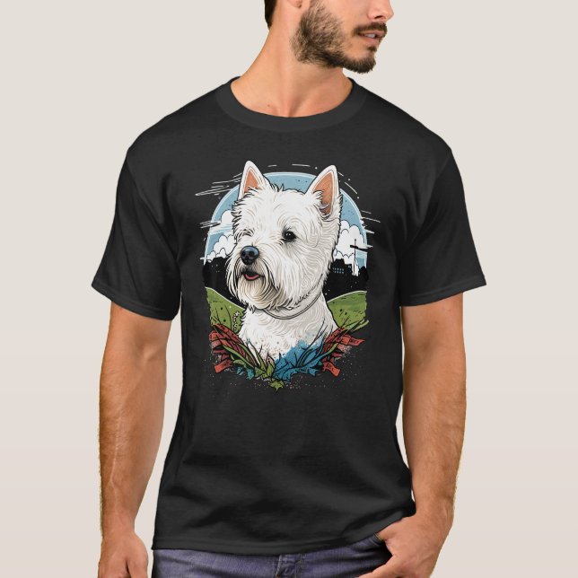 Cute West Highland White Terrier Dog on Westie  1 T-Shirt (Front)