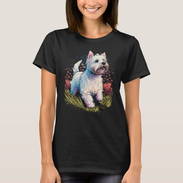 Cute West Highland White Terrier Dog on Westie  2 T-Shirt (Front)