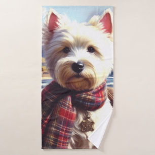 Cute West Highland White Terrier Painting Bath Towel